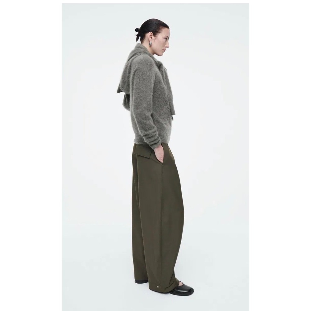 COS Wool Barrel Leg Utility Pants Sz 4 Olive Green